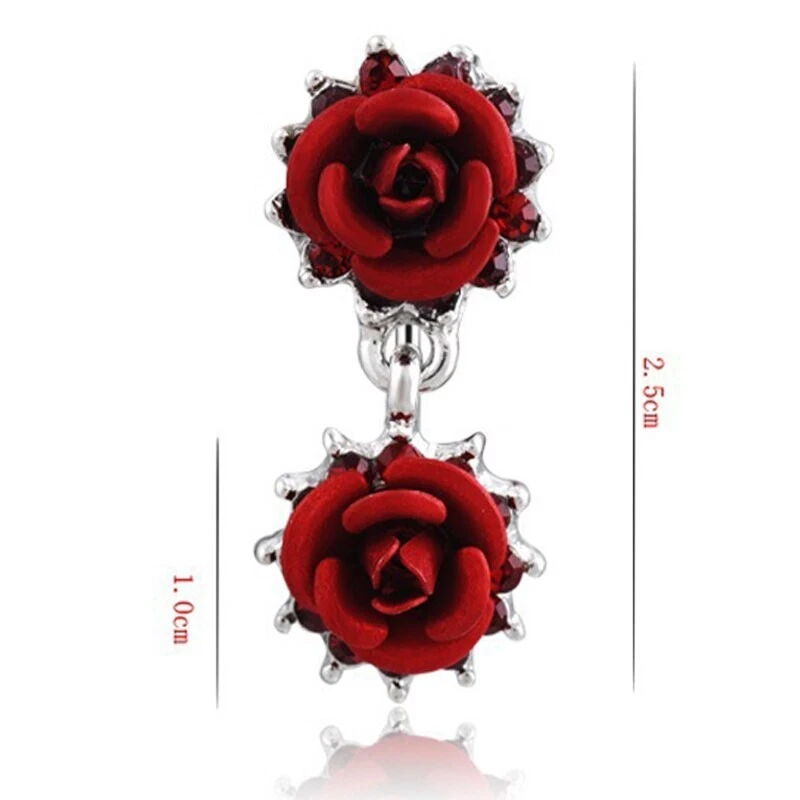 Reverse Red Rose love Flower dangle Belly Navel Button Ring Piercing Top Down - Image 4 of 4