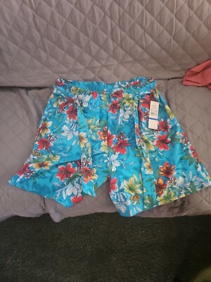 NWT Ruby Rd. Womens Tropical Paper Bag Jersey Shorts Color Aruba Blue Size XL