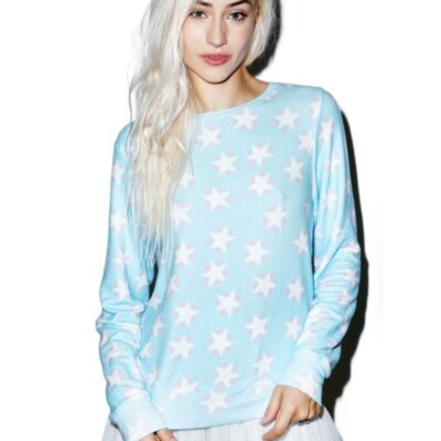 Women's Blue Wildfox Stars and Hearts Baggy Beach Jumper, sz M