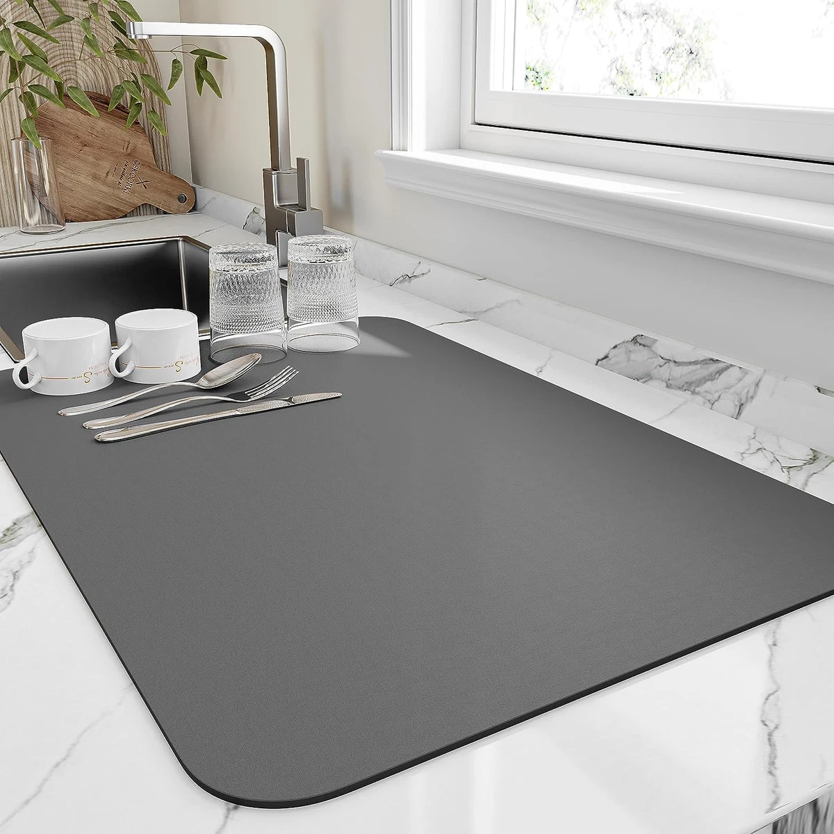 Dish Drying Mat for Kitchen Counter Heat Resistant Drainer Mats with Non Slip R