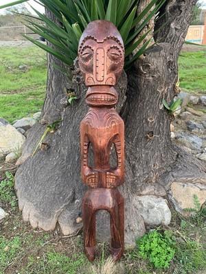 Marquesan Tiki Half Statue Wood Carving Bar Patio Decor 39''x 8''