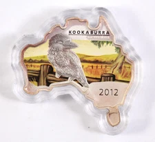 2012 $1 Australia Perth Mint Kookaburra Australian Map Shaped 1oz .999 Silver