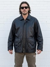Vintage 90s Black Leather Jacket Oversized Moto Mens Quilted Lined Small Medium