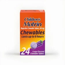 Motrin Children's Ibuprofen 100 mg Chewable Tablets Grape Dye-Free 24 EA