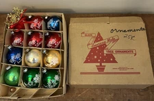 11 Vintage Merry Christmas Stencil Frosted Mercury Glass Ornaments in Box+