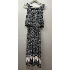 Robert Louis Maxi Dress Women Large Black White Floral Popover Sleeveless