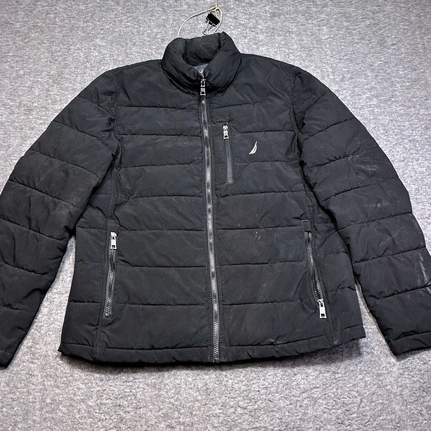Nautica Performance Men Puffer Jacket Large Active Stretch Water Resistant Black
