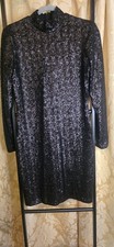 Dress the Population Women's Black Squence Long Sleeves Dress Sz L High Collar