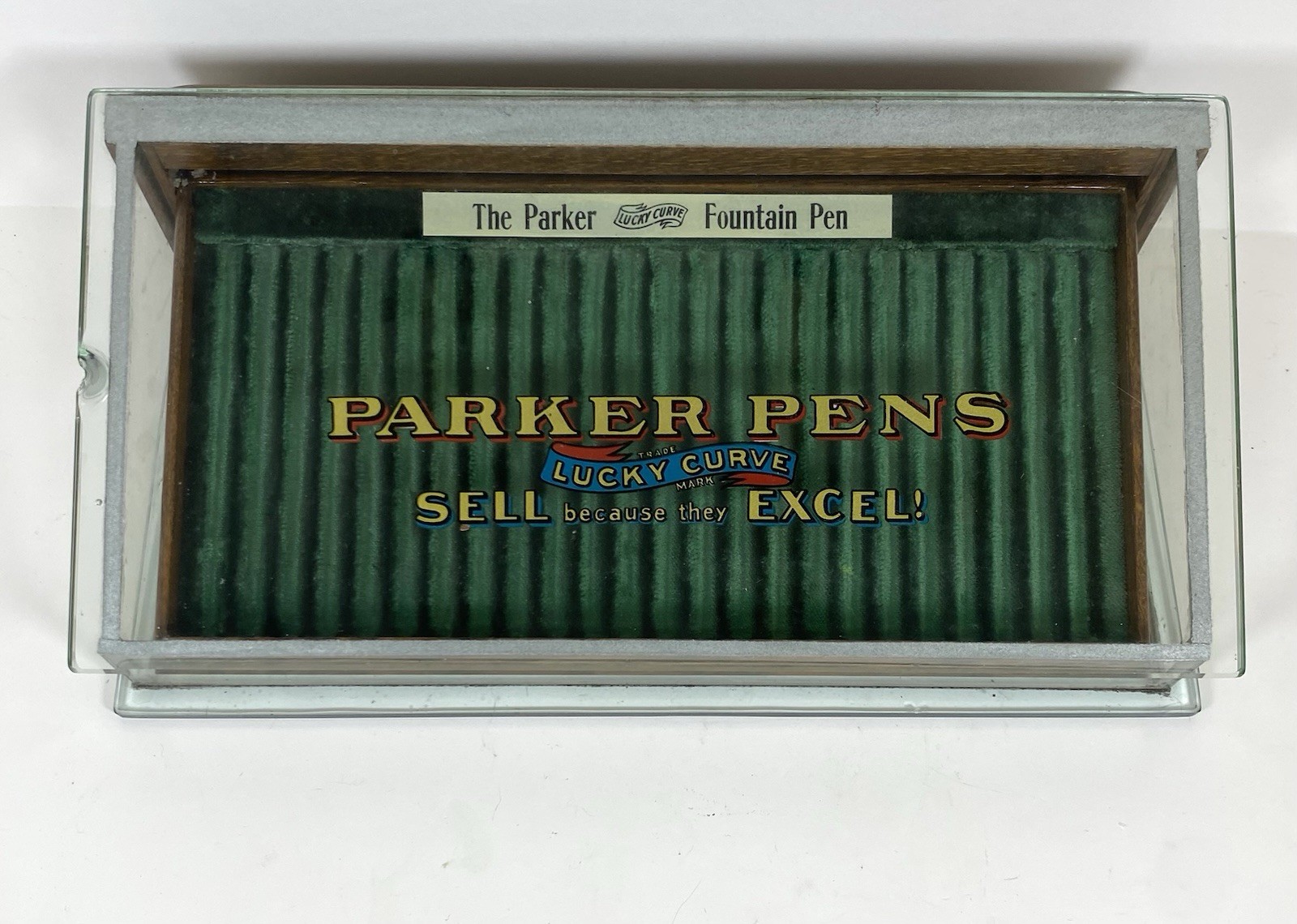 Antique Parker Lucky Curve Fountain Pen Oak Countertop Display Case 1915 Rare