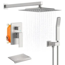 HGN 10 Inch Bathroom Rain Shower Combo Set Wall Mounted Rainfall Brushed Nickel