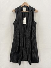 Bagatelle Collection Vest Womens Small Black Faux Leather Longline Trench Coat