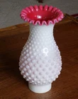 VTG (1950's) *RARE* FENTON MILK GLASS HOBNAIL PEACH BLOW CANDLE HOLDER *CHIMNEY*