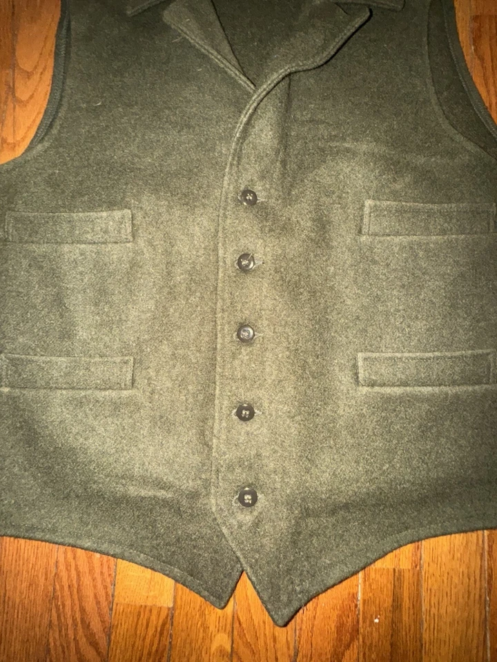 CC Filson Co 100% Wool Vest Western Style Forest Green Mens XXL Made In USA - Image 4 of 4