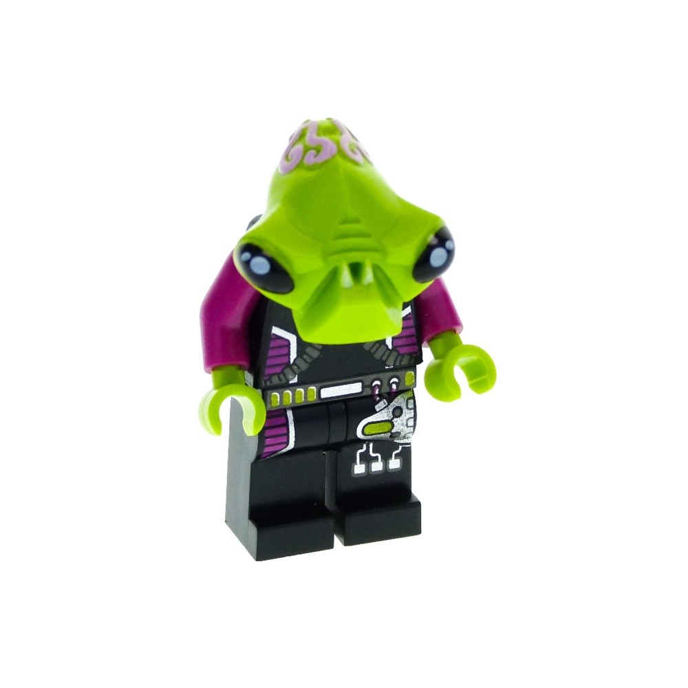 1X Lego Minifigure Alien Conquest Pilot Black Magenta Head Lime 7067 7052 AC002