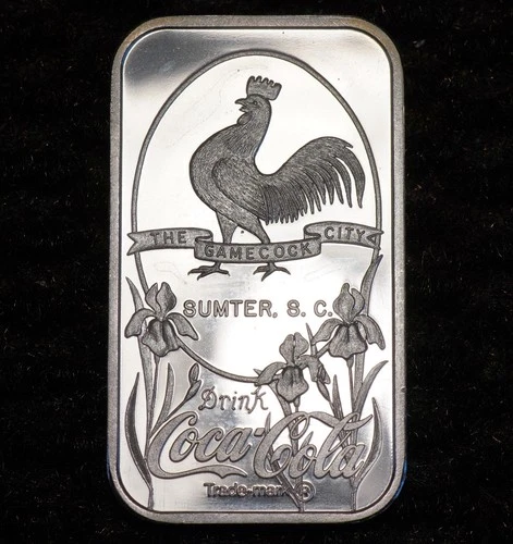 1978 Coca-Cola Sumter South Carolina Game Cock 1oz 999 FINE Silver bar C6668