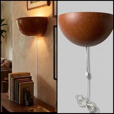 Vintage Ceramic MCM Brown Half-Sphere Balloon Style Wall Corded Sconce  18 x6 