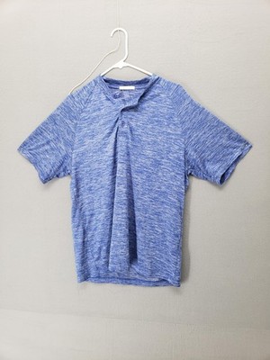 Fresca Shirt Mens Medium Blue Short Sleeve Raglan Stretch Athletic Henley Top