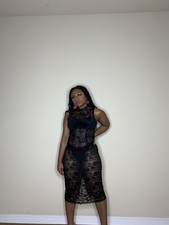 House of CB inspired Black Lace Dress-/swarovski beaded/ Size 6