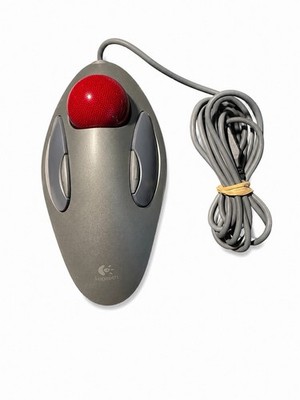 Logitech Trackman Marble T-BC21 PC Mouse Red Roller Ball  Ergonomic Fully Tested
