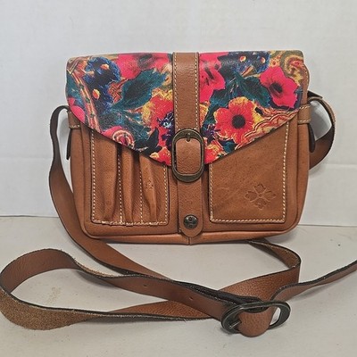 Patricia Nash Brown Leather Purse Crossbody Floral Flap Handbag Carry Bag Boho