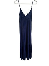 Lulus Navy Blue Tiered Maxi Dress Womens S Rayon Flowy Boho Summer Beachy