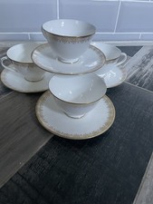 SET OF 4 ROYAL DOULTON GOLD LACE CUP CUPS & SAUCER SAUCERS EXCELLENT CONDITION