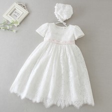 Sale Baby Girl Baptism Dress Bonnet Floral Embroidery Christening Lace Gown