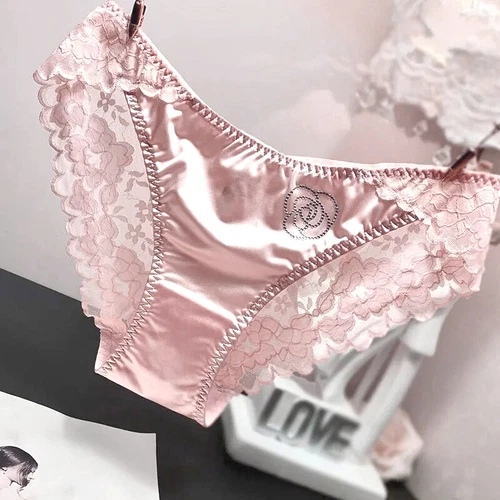 Shiny Satin Silky Lace Knickers Sexy Briefs Women Underwear Panties Seamless UK - Picture 20 of 29