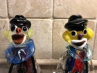 Vintage Murano Style Art Two Glass Clown Figurines  9” Tall  Multicolor