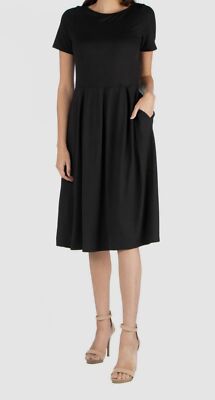 24seven Comfort Apparel Womens Black Midi Pocket Detail Maternity Dress Sz Large