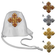 Baby Toddler Boy Christening Baptism Gold Silver Red Embroidered Cross White Hat