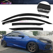 Fits 16-20 Honda Civic Coupe Mugen Style Window Visor Deflector w/ White Mugen
