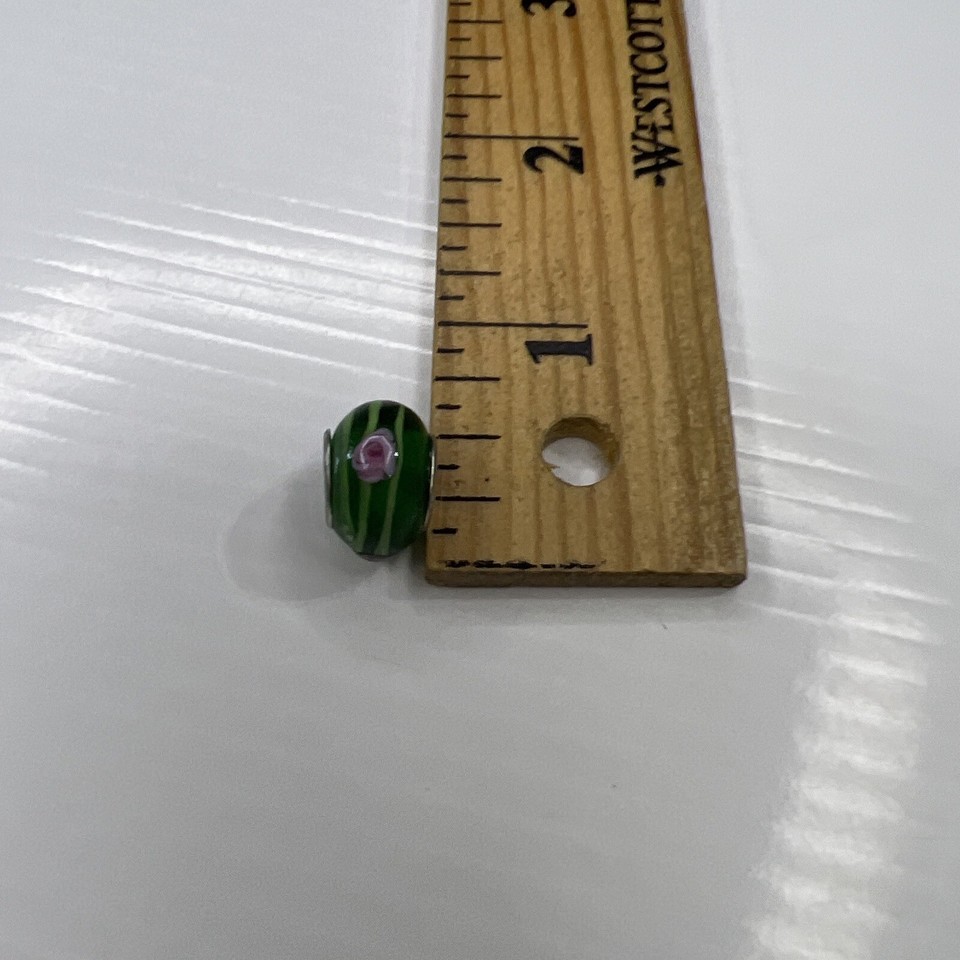 925 Sterling Silver Italy Glass Murano Slider Charm Bead Emerald Green