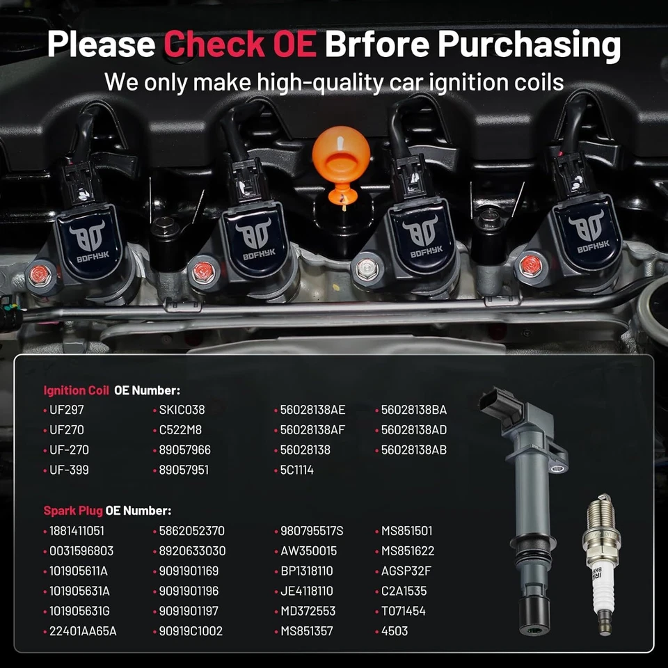 8 Ignition Coils Pack uf297 + Spark Plug For 2006-2007 Mitsubishi Raider 4.7L V8 - Image 4 of 4