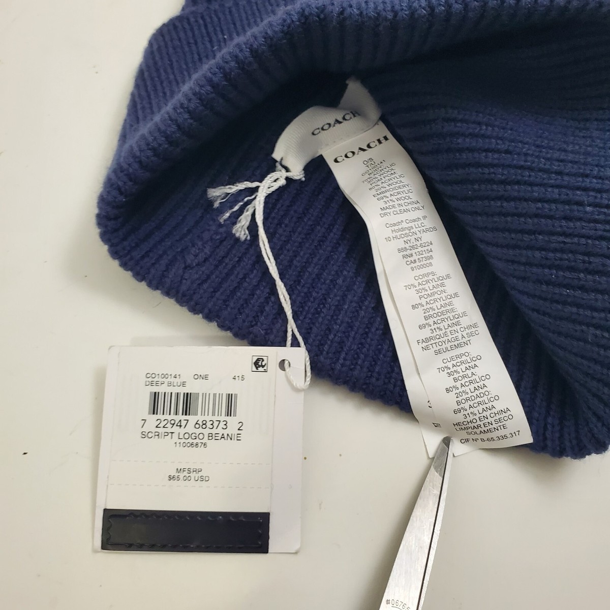 COACH Beanie Hat Cap Adult Blue Embroidered Script Logo Knit  display picture 2