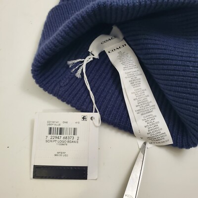 COACH Beanie Hat Cap Adult Blue Embroidered Script Logo Knit Pom Pom Designer COACH Beanie Hat Cap Adult Blue Embroidered Script Logo Knit  main image 3