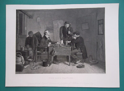 CARD PLAYERS American Life after Woodville - 1857 Antique Print