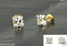 9ct Gold 5mm Square Simulated Diamond Studs Earrings Ladies Mens B'day GIFT BOX
