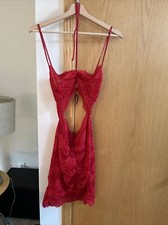 Victoria  s Secret Intimates Slip Dress Sleepwear Size L Sheer Red Lace