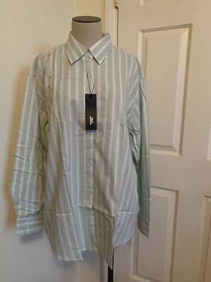 New with tags MCEDAR Womens size 1X Button light green white Striped Shirt