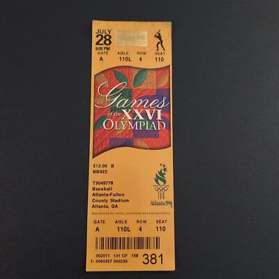 1996年ヴェルディ川崎サテライトリーグチケット半券 1996 Atlanta Summer Olympics Ticket Stub Baseball July 28 | eBay