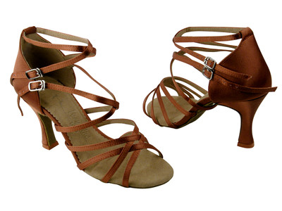 Dark Tan Satin Strappy Open Toe, Latin Salsa Tango Very Fine Dance Shoes 5008