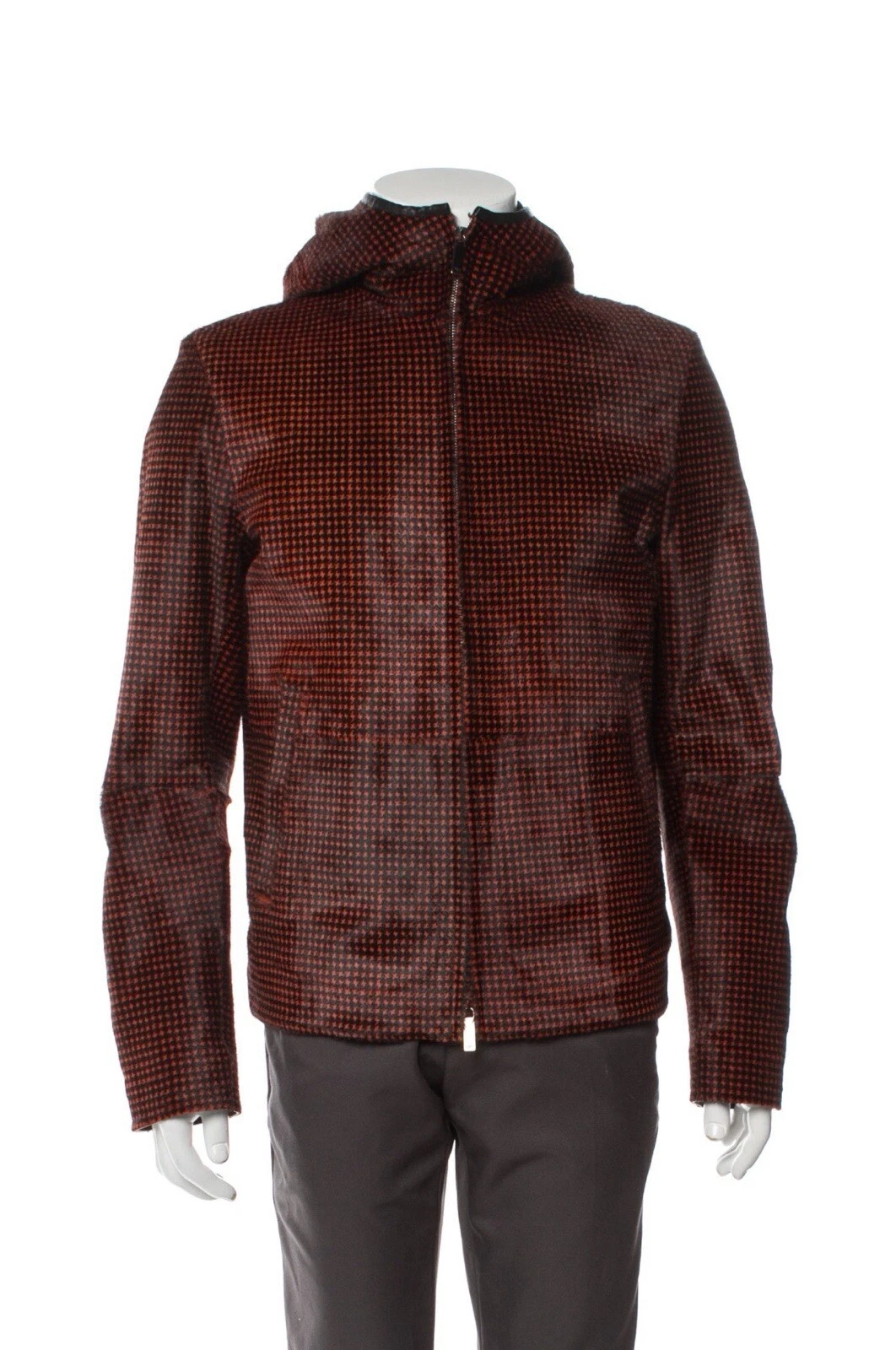 Giorgio Armani — Emporio Armani Mens Red Goat Fur / Leather Fall Jacket 48 Md Houndstooth $4000