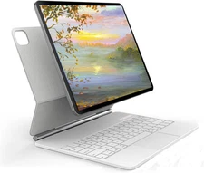 Zunate 11 Inch Tablet Keyboard Case, Backlight TouchPad Magnetic White 