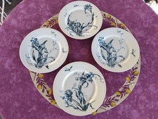 4 Assiettes Plates Faience Gien Médaille d Or Modèle Iris Floral Libellule 24cm