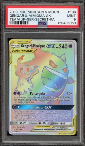 Pokemon Gengar & Mimikyu GX Team Up GERMAN Secret Rare #186 PSA 9 Mint
