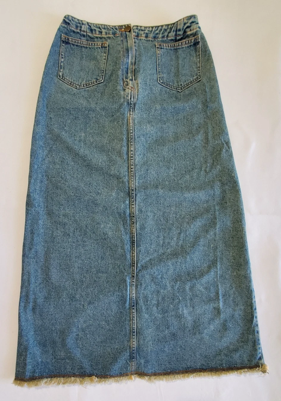 Harve Benard Vintage Long Blue Jean Straight Pockets Modest Skirt 6 Cotton *Flaw