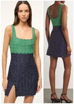 STAUD Le Sable Sequined Mini Dress coastline green blue SZ XS