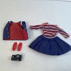 Vintage 1965-66 Barbie Skipper 1918 Ship Ahoy Outfit Dress Vest Shoes & Camera
