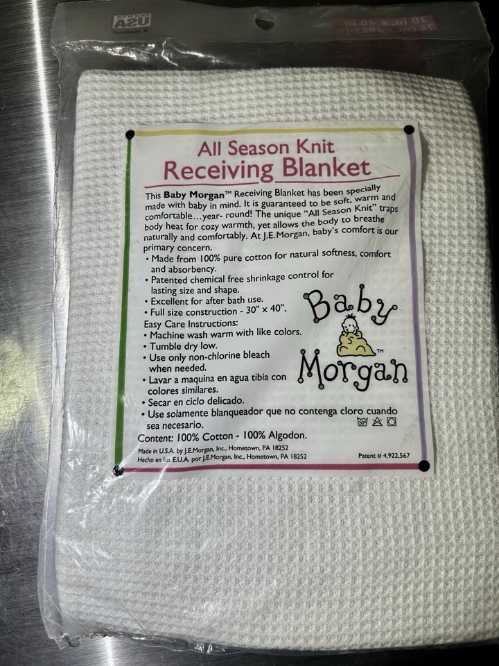 Manta de recepción Baby Morgan BLANCA 100 % algodón gofre 30 x 40 EE. UU. sellada en paquete Foto 4 de 4